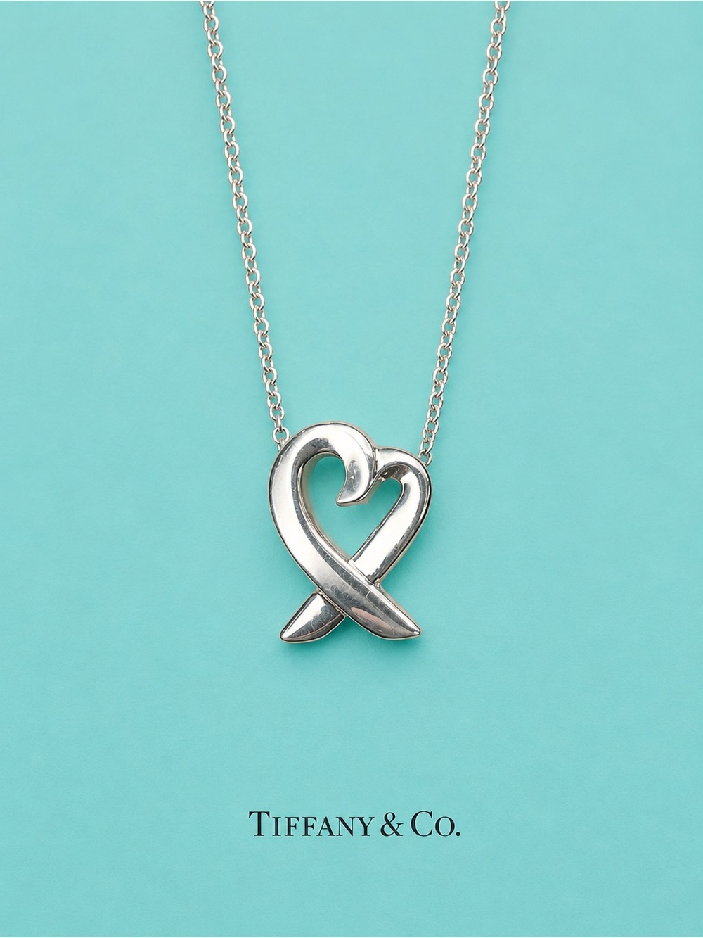 Tiffany & Co. Paloma Picasso Loving Heart Ribbon Necklace Sterling Silver 16”